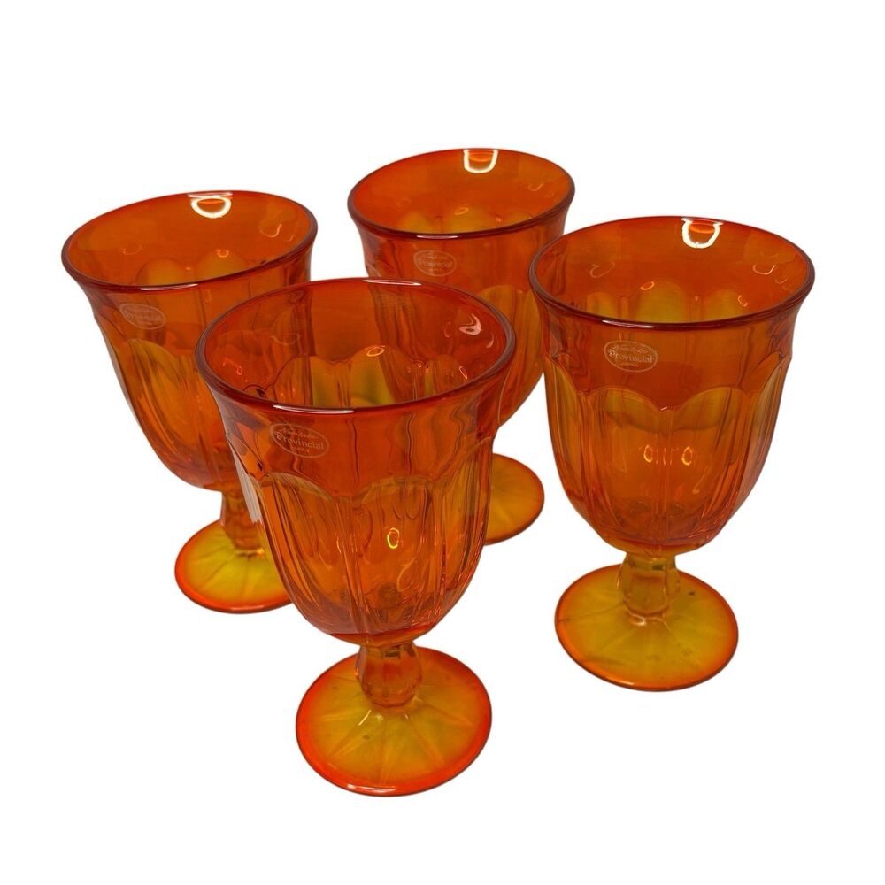 NORITAKE PROVINTIAL Orange Iced Tea Goblets/Paneled Sides with Stem and Base